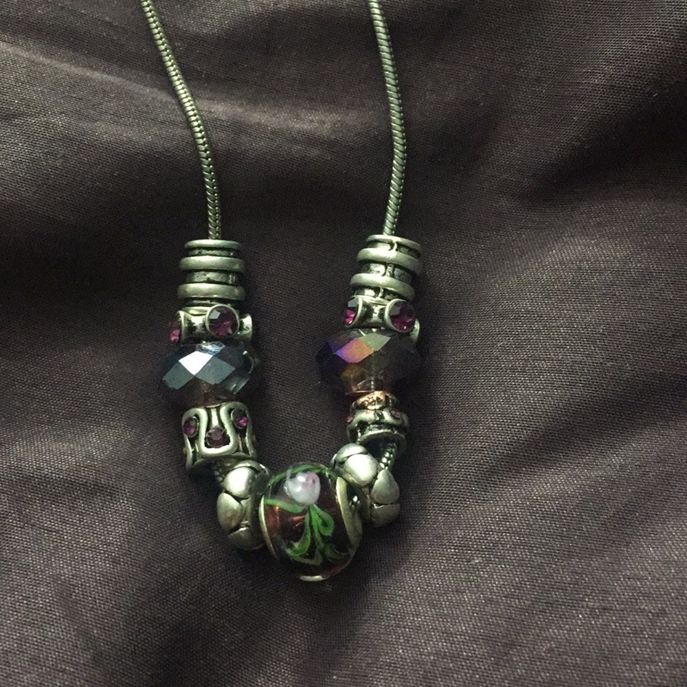 Purple and silver beaded necklace